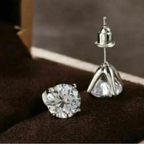 Moissanite Earrings | 2 Carat Moissanite Stud Earrings Set  - Moissanite & 14k White Gold Plated Earrings 2kt